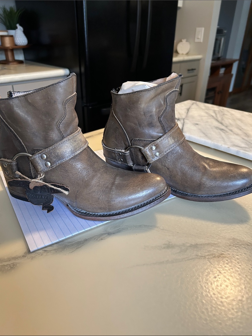 Free Bird by Steven Santiago Women’s Distressed Leather Harness Ankle Boots
